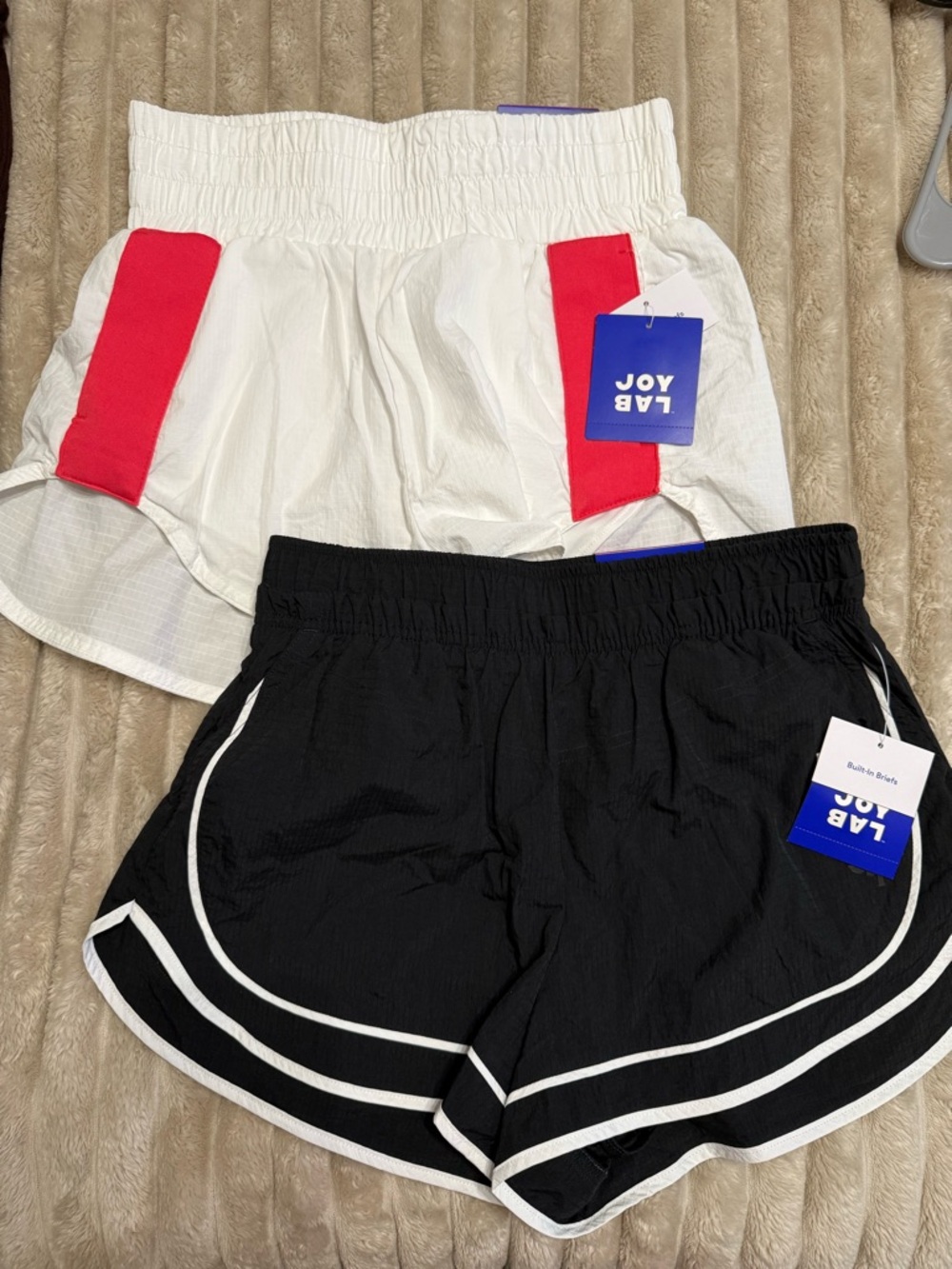JoyLab White & Black Athletic Shorts - Red Accent